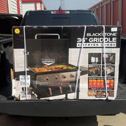 Blackstone Outdoor Combo Griddle, 4-Burner 36" Propane Flat Top Grill with Air Fryer and Hood, Black