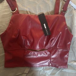 Mercy Faux Leather Cut Out Top - Red