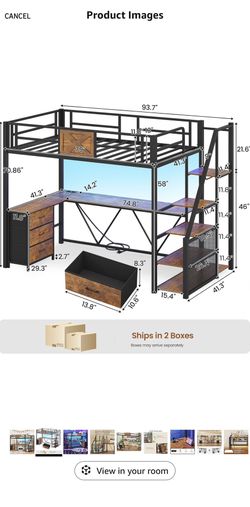 Stairway Twin Size Bunk Bed L-shape with desk And charging station