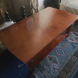 Cherry Wood Coffee Table with Lower Shelf