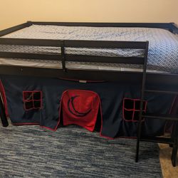 Children's Twin Mattress  And Raised Bed Frame With Fort