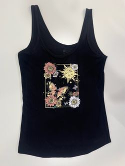 Black Floral Tank Top - Size M