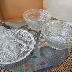 Vintage Salad Or Punch Bowls And 3-Part Relish Tray 