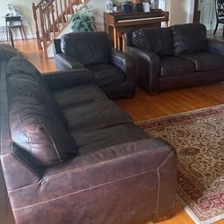3 Piece Set Genuine Leather Sofa, Loveseat And Chair 