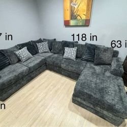 🤩 Brand new dark grey comfortable U shape fabric sectional sofa/couch w/ pillows $1399
