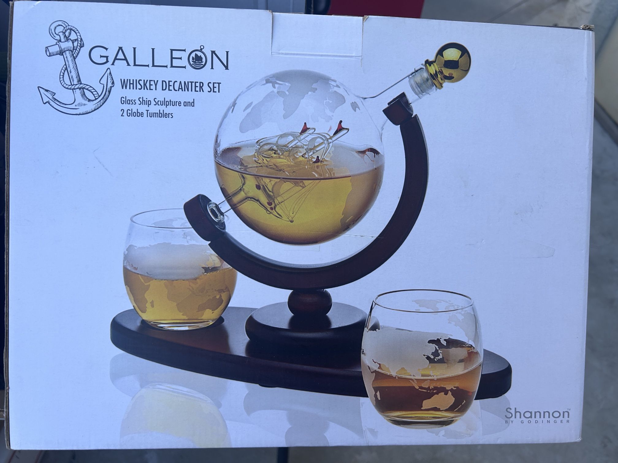 Whiskey Decanter Globe Set with 2 Etched Whiskey Glasses - for Liquor Scotch Bourbon Vodka,