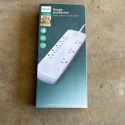Philips 8 Outlet Power Strip Surge Protector, 8ft Extra-Long Power Cord, Flat Plug, Wall Mount, 2160 Joules, ETL Listed, Circuit Breaker, Automatic Sh