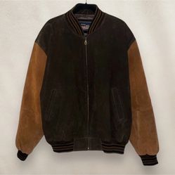 Vintage Varsity Jacket Leather Bomber Full Zip Brown Outdoor Size XXL