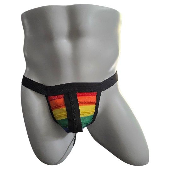 Multicolor rainbow jock strap with zipper