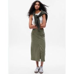 Olive green utility midi skirt