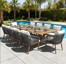 11 Pieces Outdoor Patio Dining Set, Aluminium Rectangular Dining Table and Wicker Rattan Chairs Set for Outside Backyard, Poolside