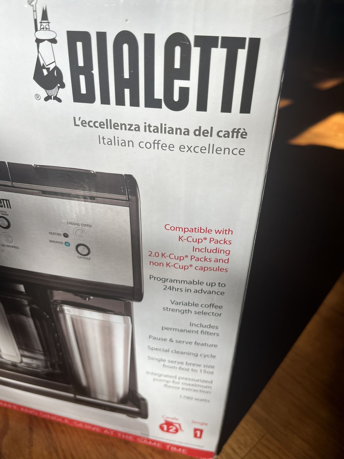 Brand New In Box Bialetti Italian 12 Cup Coffee Maker Plus Single Keurig Size K. Cup