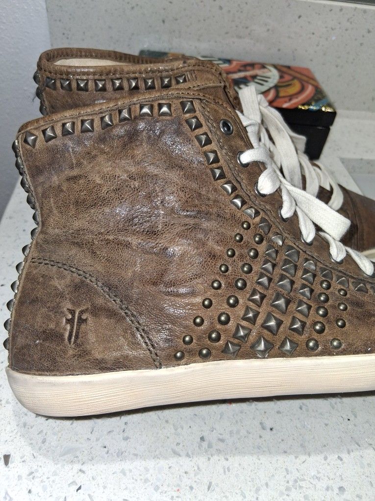Frye Studded High Top Leather Sneakers