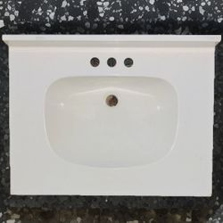 White Bathroom Sink Vanity Top – 3-Hole, Built-in Backsplash