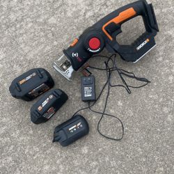 TWO Batteries WORX WX550L.9 20V Cordless Reciprocating Saw, Three Saws