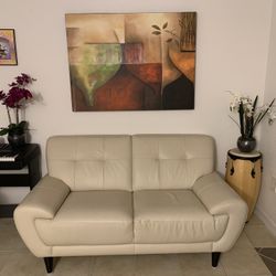 Leather Love Seat, Off White