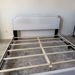 8x10 Rug & Bed Frame Upholstered Linen Fabric King Bed