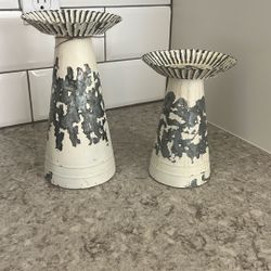 Set Of Galvanized Metal Candle Holders $12