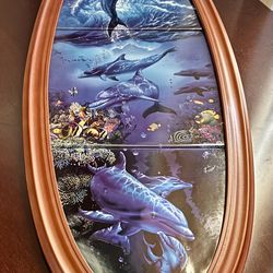 Christian Riese Lassen Harmony Of The Sea Porcelain Dolphin Plates with Oval Frame The Bradford Exchange Vintage 2003