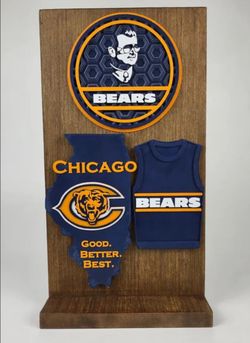 Handmade Chicago Bears Display Stand – Illinois "Good. Better. Best." 3-Piece Set