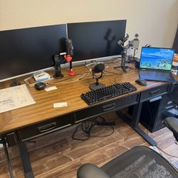 Elevating home office desk and office chair (desk chair bookcase for sale only)