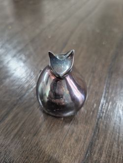 Vintage Dansk Danish Modern Cat Figurine Mini Paperweight Figure Silverplate