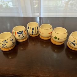 Small Pots/tea Light Candle Holders With Wooden Bases 