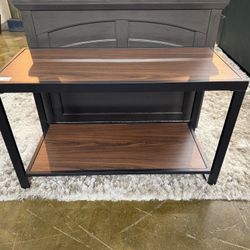 Black Metal And Walnut Side Table