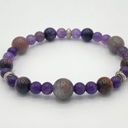Protection & Bravery Bracelet | 6-10mm Semi-precious Gemstone Bracelet | Amethyst • Purple Tigers eye | Handmade |