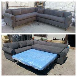 New7x9ft Sectional With Sleeper Charcoal Microfiber Sofa 