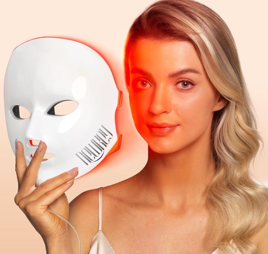 NEWKEY LED Face Mask Light Therapy,Red Light Therapy for Face Wrinkle Blue Light Therapy Mask for Face Acne,150LEDs,10 Min Auto Shut off, Wired