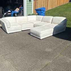 Italian 6 Piece Chateau D’ax White Leather Modular Sectional Couch