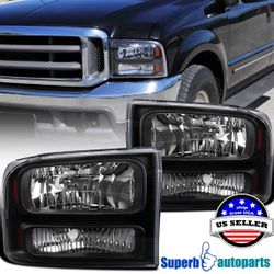 Fits 1(contact info removed) Ford F250 F350 F450 Super Duty 00-04 Excursion Black Headlights