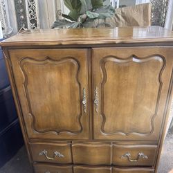 Vintage Armoire Cabinet French Provincial Smaller not Huge  Can be used in Any room! Heavy Hardwood 