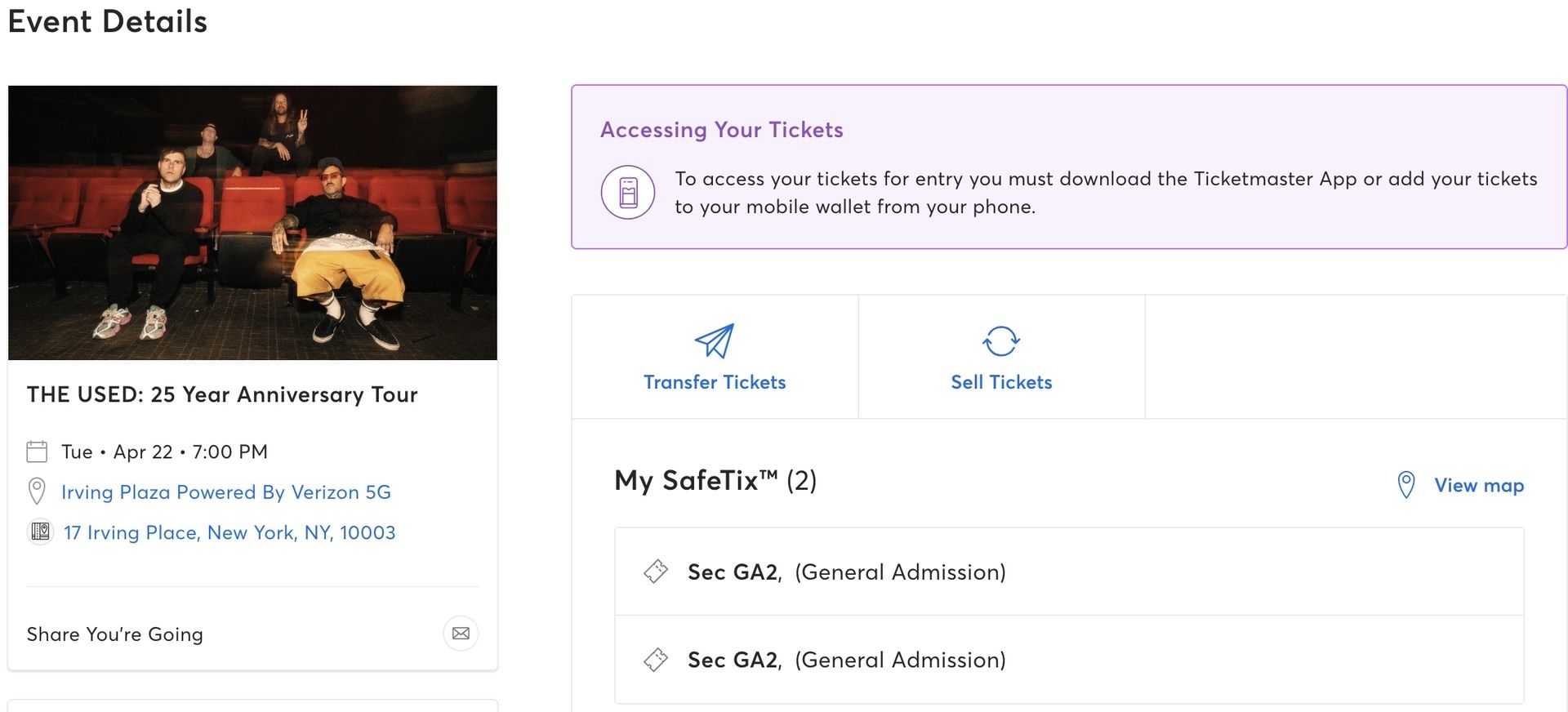 2 The Used Tickets GA2 Tue April 22 Irving Plaza