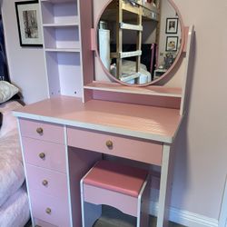 Pink Vanity / Desk With Drawers