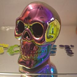 Iridescent Ceramic Skull Decor