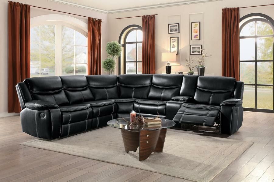 Bastrop Black Leather Gel Match Reclining Sectional. FINANCE AVAILABLE