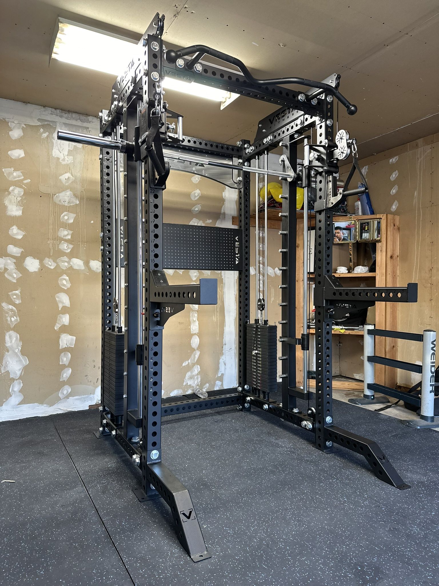 PRO SERIES Ultimate 3-1 Half Rack Functional Trainer w/Smith Machine Bar | 400lb Stack | Gym Equipment | Fitness | Commercial | Squat Rack 