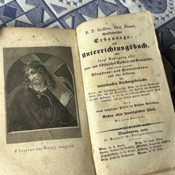 1843: ANTIQUE GERMAN BOOK WITH HANDWRITTEN FAMILY RECORDS