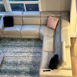 White Leather sofa Set With 2 Recliners