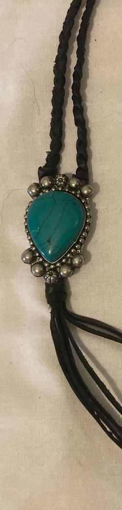 Vintage Metal Bolo Tie, Nice Silver and Turquoise Stone Design, Quality, Nice Design, 1 3/4" x 1", Heavy Duty, Made in USA, Country & Western, Cowboy,