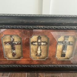 Beautiful Framed Cross Wall Art 41”L/23”H