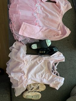 Toddler girl size 2-4 pink dance leotards and tap and ballet size 6 shoes