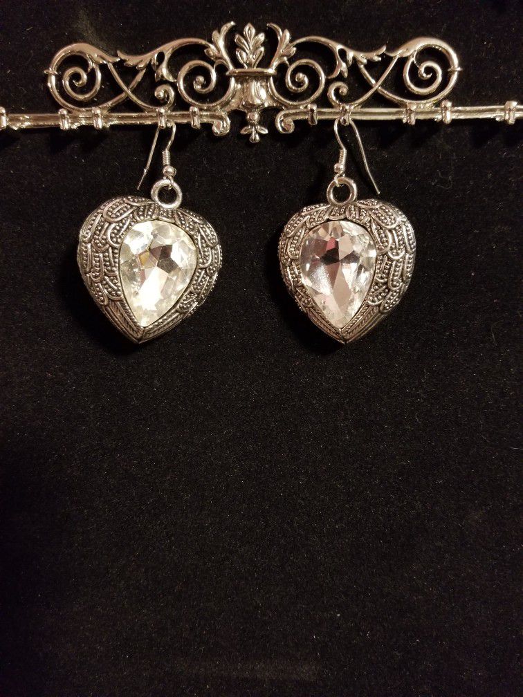 Winged Diamond Heart Earrings 