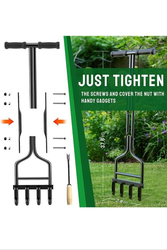 EEIEER Lawn Aerator - Manual Coring Tool with Cleaning Tool, 4 Slot Aeration for Compacted Soil & Garden Care