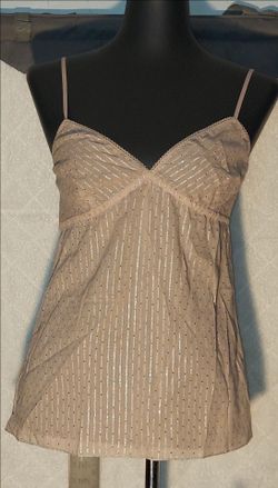The Limited Metallic Pinstripe with Minature Studs, Lace Limited Vintage Y2K Babydoll Camisole,  Lace Cami, Beige/Champagne Neutral Shade. Size: Small
