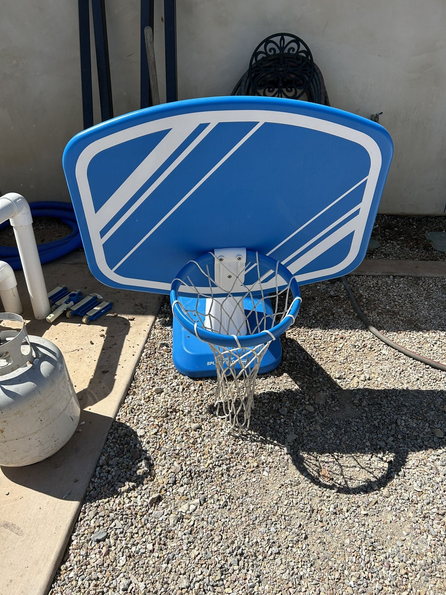 Poolside basketball hoop