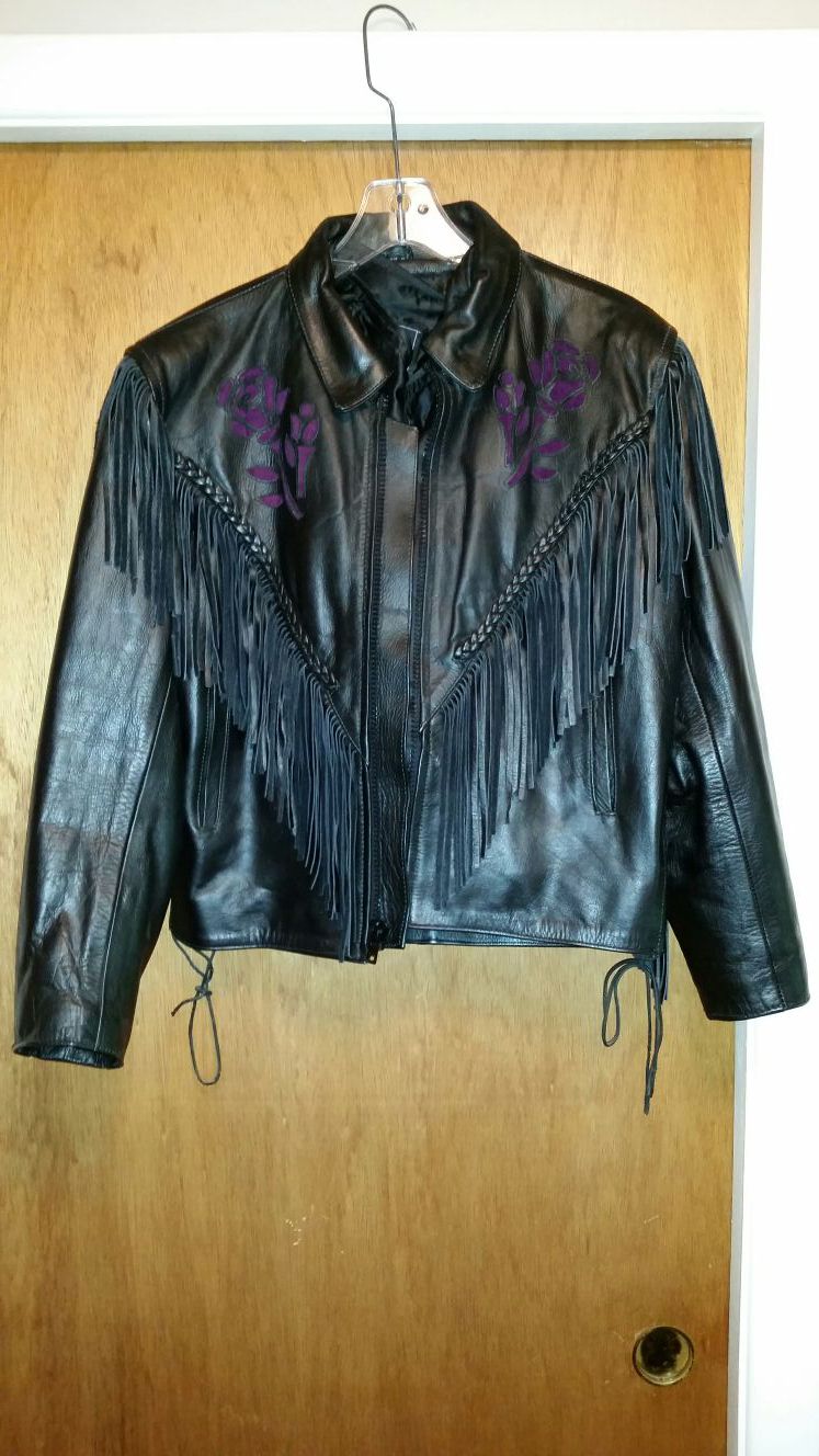 Vintage Unik Women's Leather Motorcycle Jacket Coat
