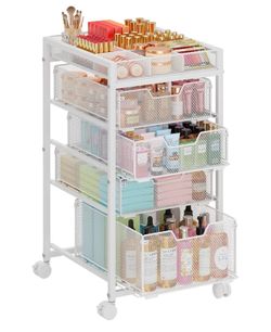 5-Tier Rolling Makeup Cart Organizer with 4 Drawers